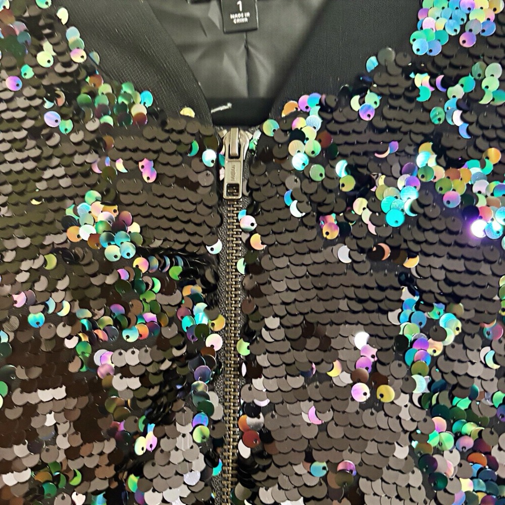Torrid Bomber Jacket Women 1 Black Iridescent Sequin Zip Front Glam Plus Size - Picture 3 of 9